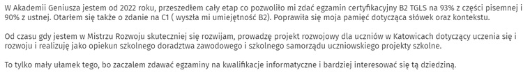 Wynik certyfikatu językowego